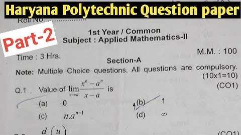 Applied Mathematics 2 Solved Question Paper for Haryana Polytechnic Diploma Engineering Part-2