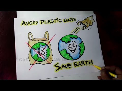 How to Draw Avoid Plastic Bags / Save Earth Poster Drawing