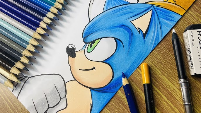 Desenhando e Esboçando Sonic 2 do filme com knukcles e Tails. desenho e  esboço 