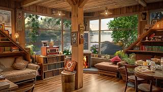 Jazz Relaxing Music & Cozy Coffee Shop Ambience  Forest vibes | Warm Jazz To Study, Work And Relax