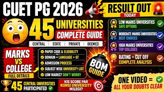 🔴CUET PG 2026 Result🔥| 45 Universities Ranking + Cutoff| Low, Moderate, High Marks Colleges Guidance