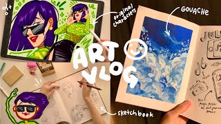 ART VLOG 🐱 gouache painting, filling my sketchbook & drawing original characters by NISUFILM 25,575 views 1 year ago 21 minutes