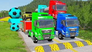 Double Flatbed Trailer Truck vs Speedbumps Train vs Cars | Tractor vs Train Beamng.Drive 089 screenshot 2