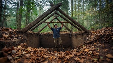 Start to Finish / Building a Safe Log Cabin by Hand using Forest Materials