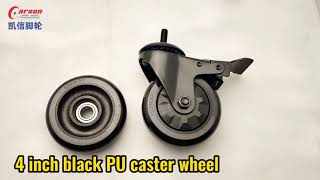Medium casters 4 Inch Thread Stem Casters Swivel with Metal Brake Black PU Industrial Caster Wheel