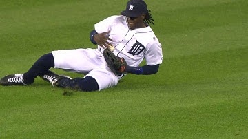 MIN@DET: Maybin makes a sliding catch on the run