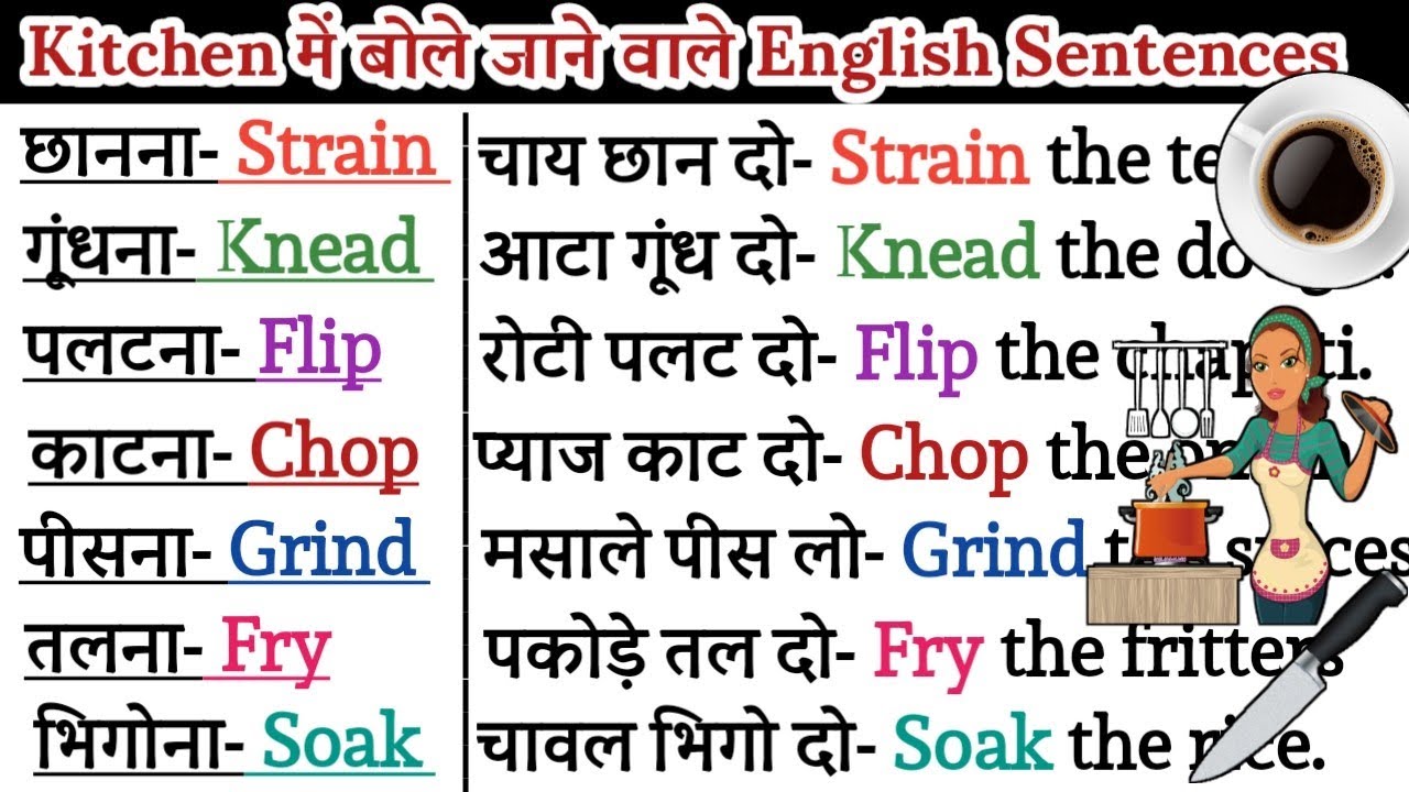 Kitchen में बोले जाने वाले छोटे बड़े English Sentences English