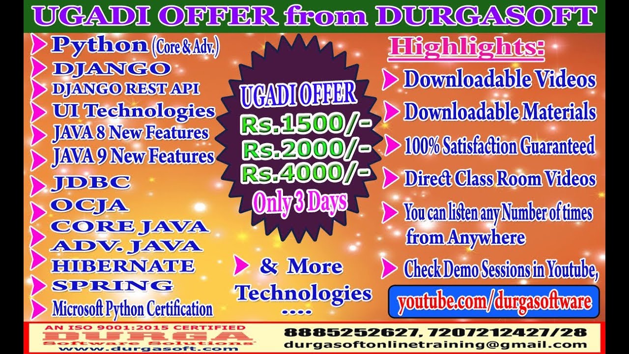 durga software madhapur UGADI OFFER from DURGASOFT: Course Videos Starts @1500, 2000, 4000. For 3 Days !!!