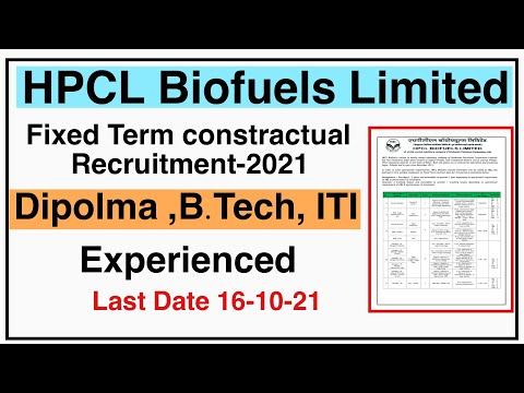 HPCL BIOFULES LIMITED || Diploma, ITI, B.Tech || Fixed-Term-Contractual-Recruitment-2021 ||