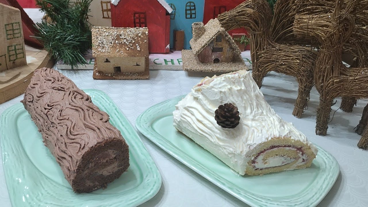 اسهل بوش دو نويل 💫الشوكولاته والفانيليا Bûche de Noël au vanille et chocolat.Yule log 🪵cake recipe