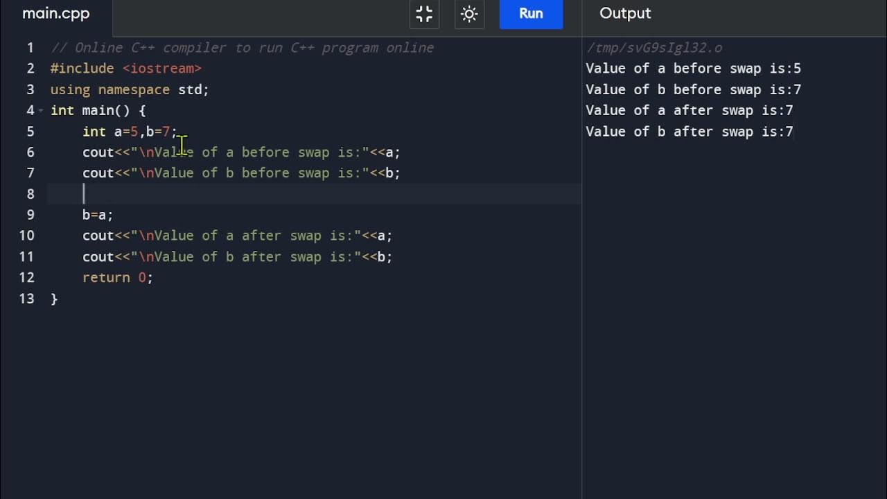 WAP TO SWAP TWO VARIABLES|C++ - YouTube