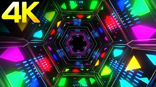 4k Neon Cyberpunk Trippy Hexagon Tunnel Abstract Futuristic Background Chill & Relaxing Video Loop