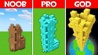 Minecraft Battle: TALLEST TOWER HOUSE BUILD CHALLENGE - NOOB vs PRO vs HACKER vs GOD in Minecraft!