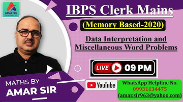 IBPS Clerk Mains | Data Interpretation and Word Problems | Memory Based (2020) | By Amar Sir