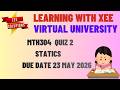 MTH304 Statics Quiz 2 Spring 2026 Virtual University of Pakistan