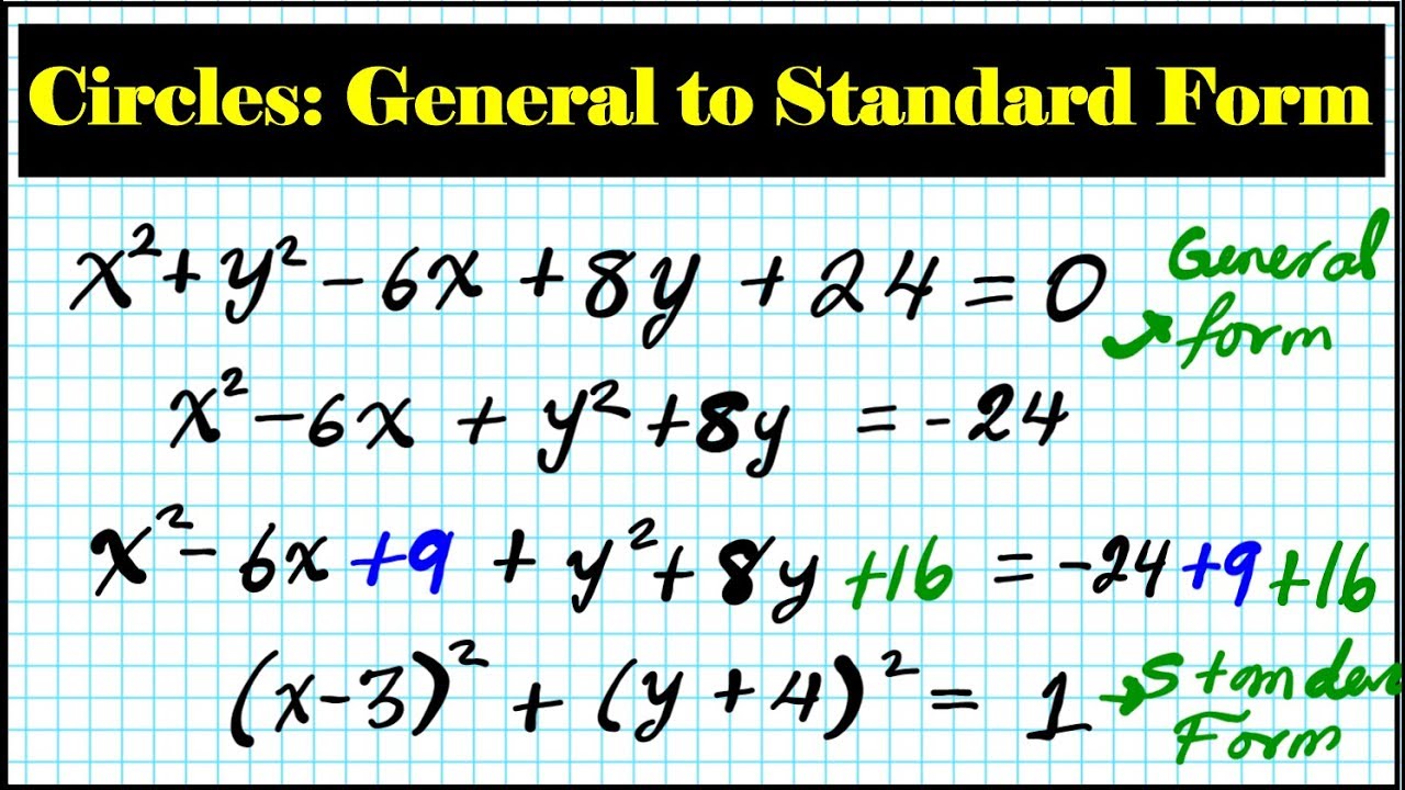 how to convert circle equations from standard general form