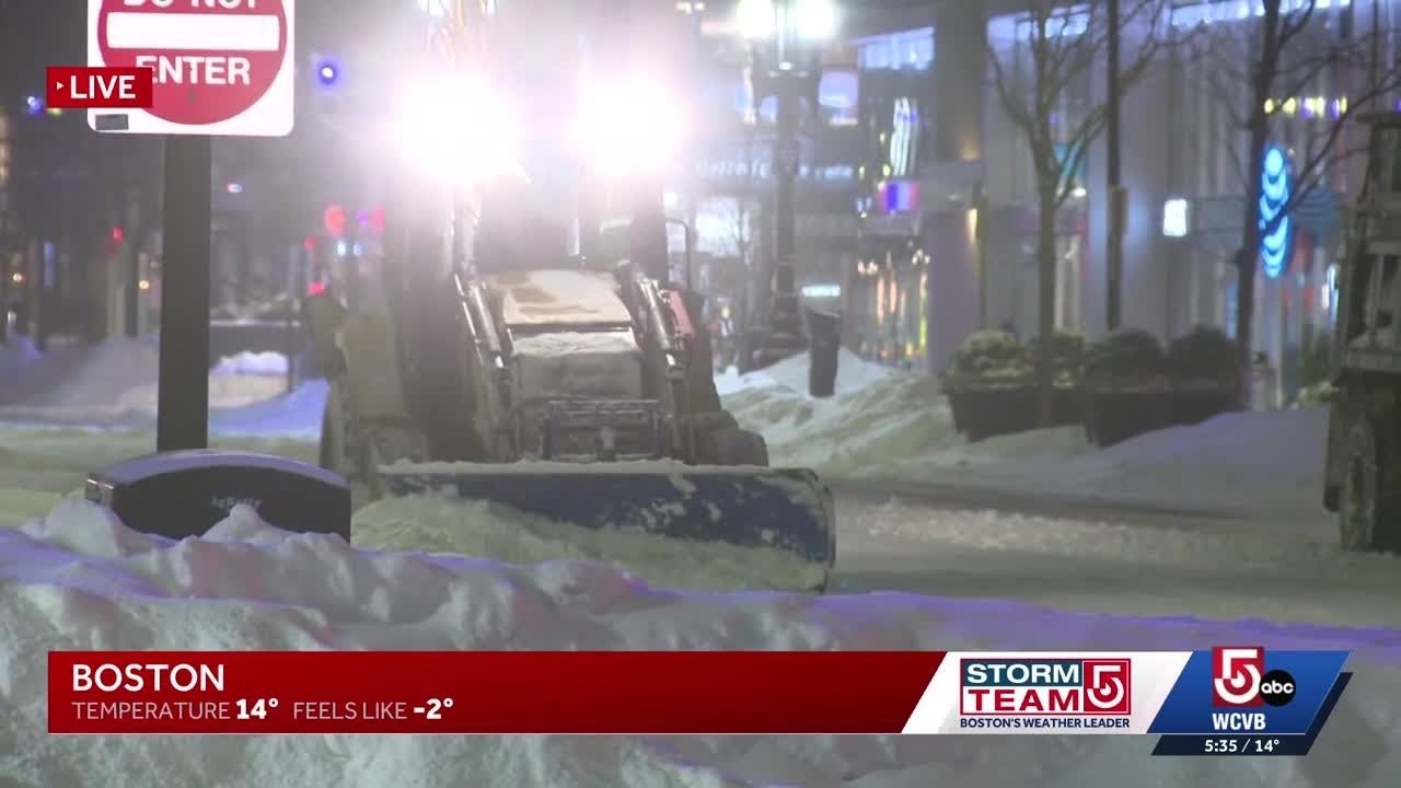 Crews working to clear Boston streets as snow continues - YouTube