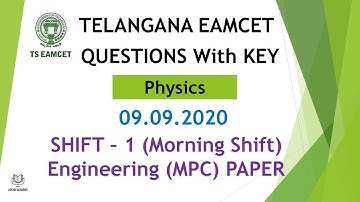 TS EAMCET Question paper Physics 09.09.2020 Shift 1 paper with key #tsEamcet