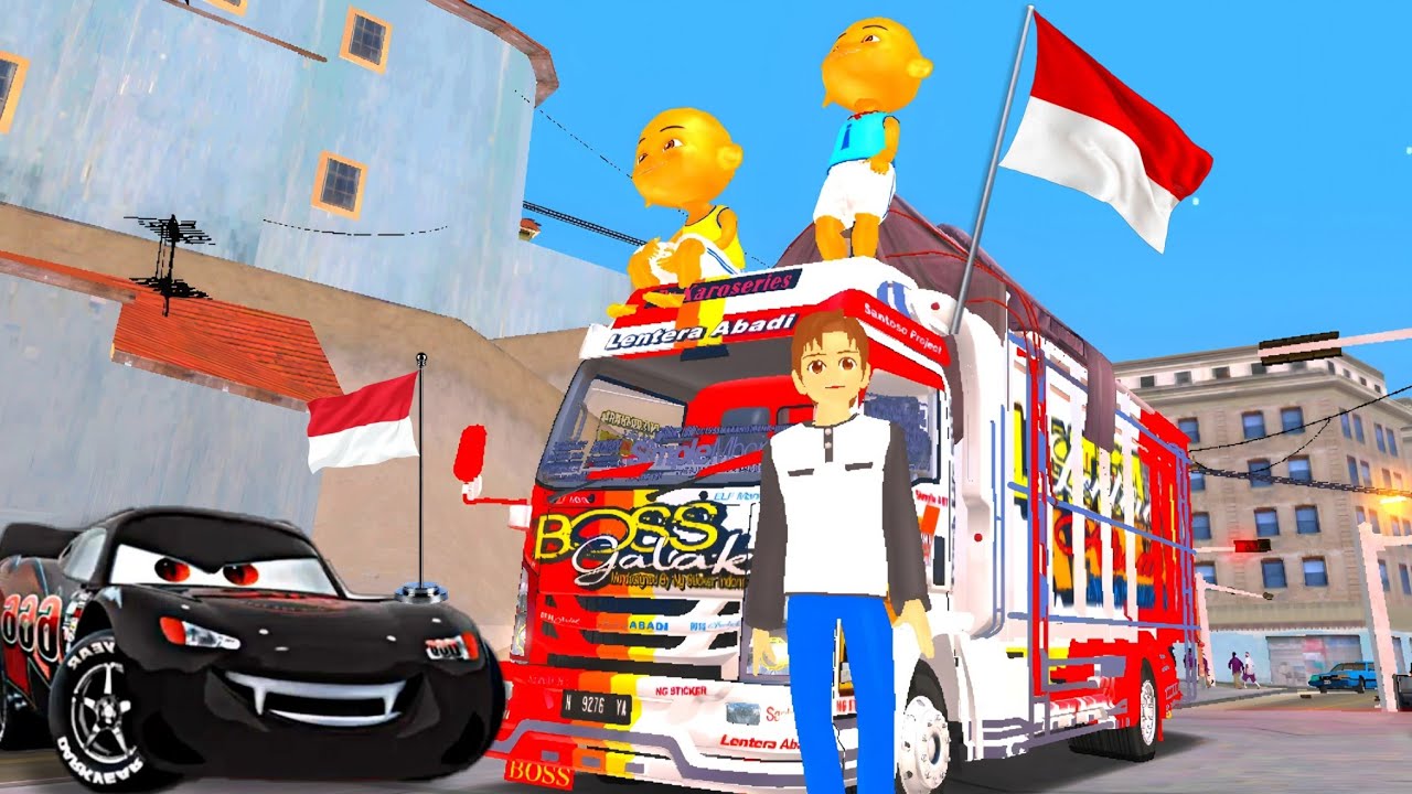 Upin dan ipin pergi mencuci mobil truk angkut milik biar tambah keren