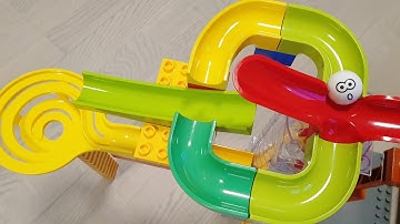 Satisfying building blocks Marble run 3 funnels swing and winding course ASMR video