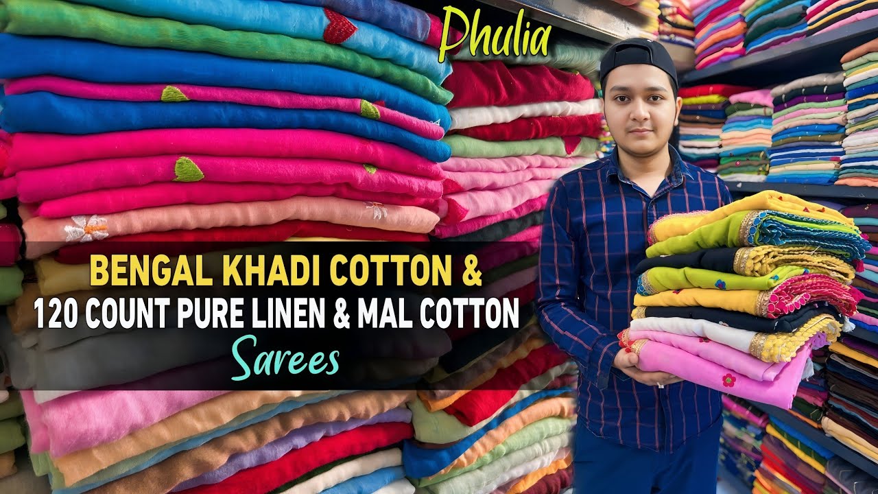 Authentic 120 Count Pure Linen/ Mercerised Cotton/ Khadi Cotton/Pure Mal Cotton/ Kantha Stitch Saree