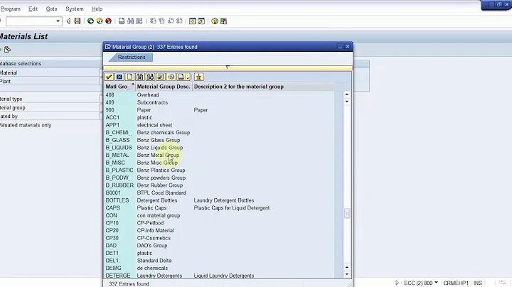 How to find out the complete material list based on a plant