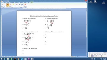 Substituting Values into Algebraic Expressions Review
