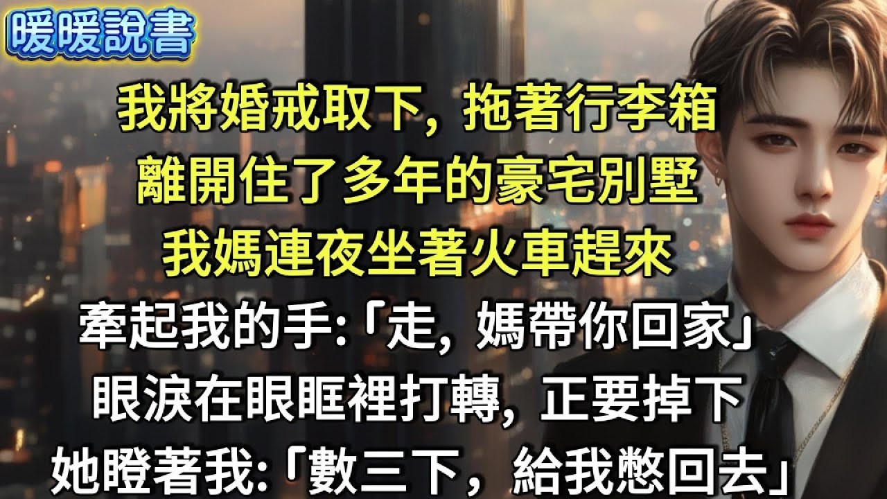 我將婚戒取下，拖著行李箱，離開住了多年的豪宅別墅。我媽連夜坐著火車趕來，牽起我的手：「走，媽帶你回家。」眼淚在眼眶裡打轉，正要掉下。她瞪我一眼：「數三下，給我憋回去。」