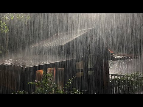 大雨と安定した雷の音で3分で不眠症を打ち負かす夜に農家をガタガタ鳴らす