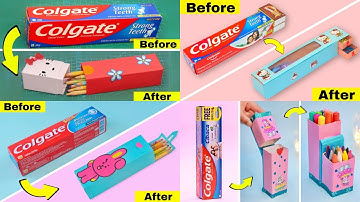 COLGATE box reuse idea // how to make pencil box // DIY pencil case