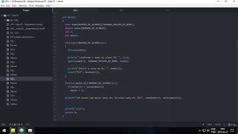 Programação C - Receber nomes e notas de alunos, exibir o aluno com maior nota e a média da turma
