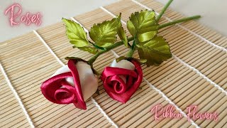 DIY Roses |  How to make beautiful flower roses from satin ribbon easily