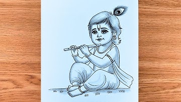 How to Make Easy Krishna drawing | Krishna Bhagwan with Flute drawing | Drawing Pictures | Chitra