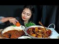 Indian chili girl eating huge spicy afgani mutton koraibig fish dupiyajabasmati ricegreen chilli