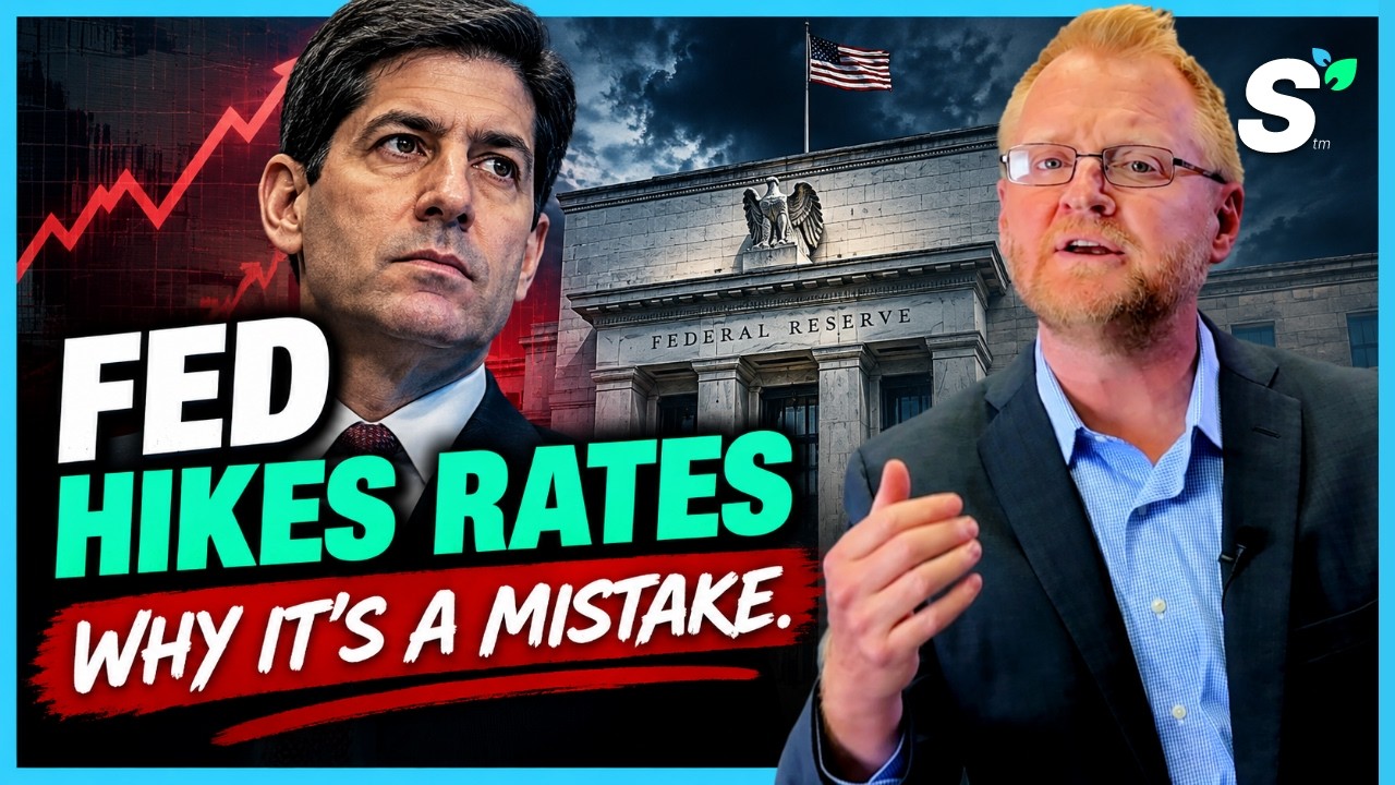 Will Allen of Sentara Capital in front of the Federal Reserve building with the text "Fed Hikes Rates, Why It's a Mistake"