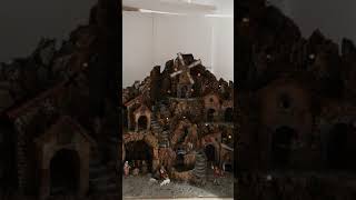 Full presepe of statues Landi cm 80x45x66 h. with mill, waterfall, forge and functioning lights video