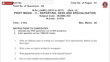 MSC 3RD SEM JAMC PRINT MEDIA 2ND REPORTING DESK AND SPECIALISATION NOV 2019 | PTU