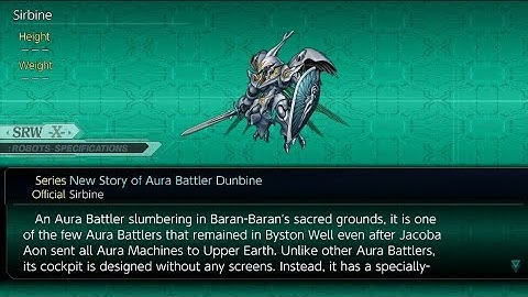 Ally Sirbine All Attacks (Aura Battler Dunbine), Super Robot Wars X.