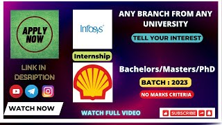INFOSYS | SHELL | ANY GRADUATES/BE/BTECH | 2023 | INTERNSHIP | OFF CAMPUS HIRING #applynow