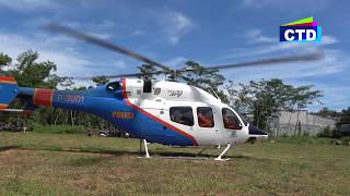 Penampakan helikopter mendarat Di Lapangan Jetak Purwantoro