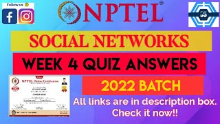 social networks | week 4 quiz answers solution 2022 | nptel | swayam |