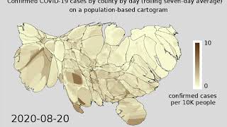 US COVID19 cases animated on cartogram