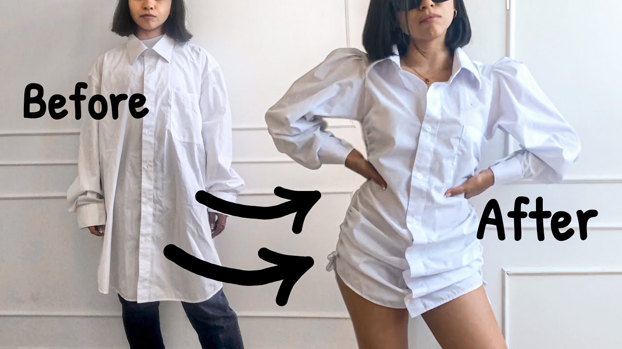 DIY Camisa de Hombre a Vestido con Fruncido y Manga Abombada