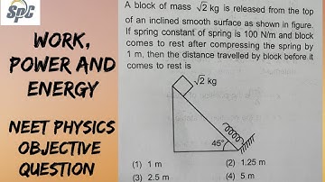A block of mass root 2 kg is released from the top of an inclined smooth surface as shown in figure.