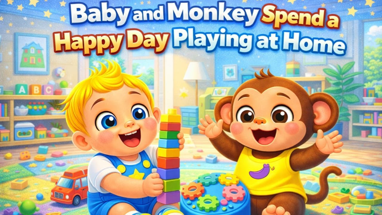 Baby and Monkey Spend a Happy Day Playing at Home
