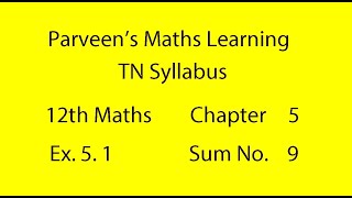 12th Mathematics Exercise No 5.1 Sum No 9 Chapter 5 Two Dimensional Analytical Geometry