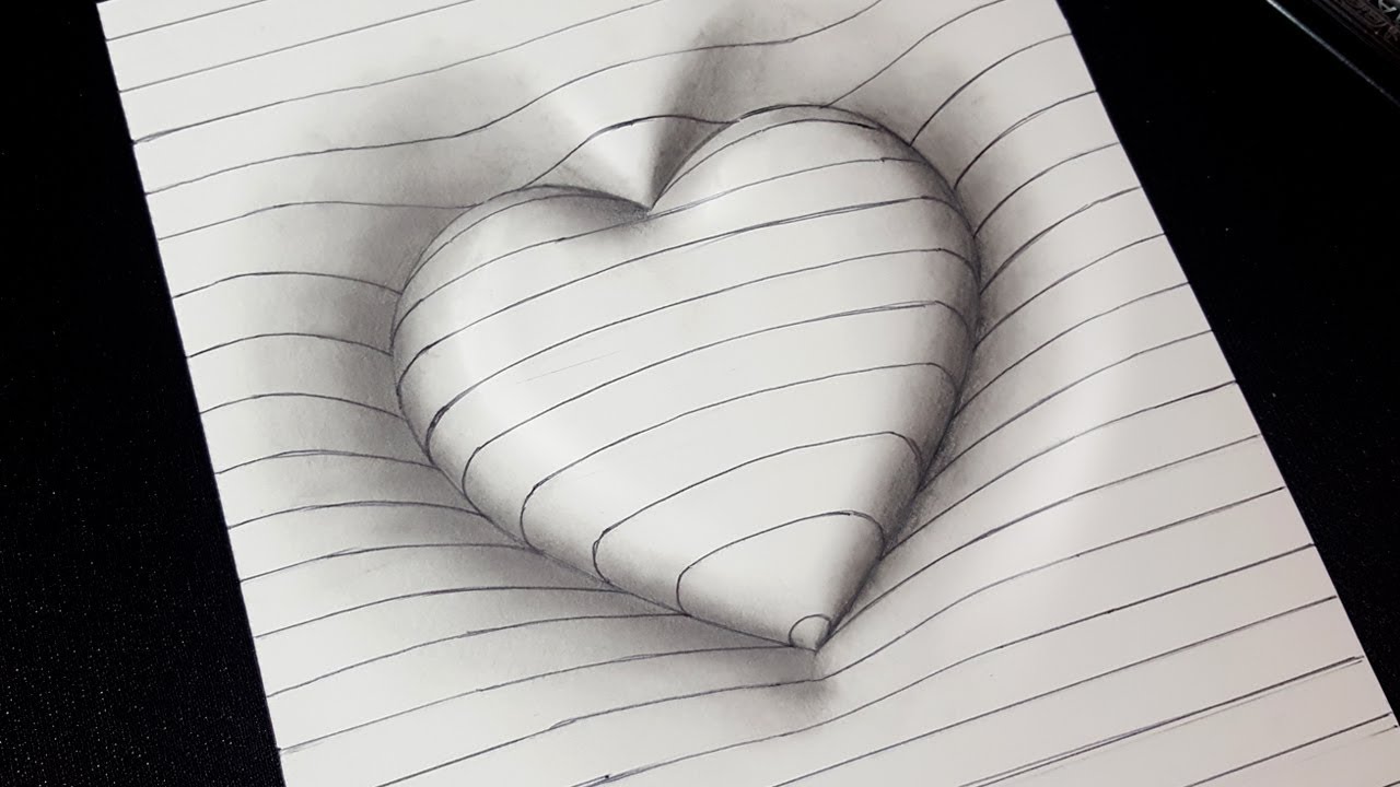 Easy Drawing! How to Draw 3d Heart with Lines - 3D Trick ...