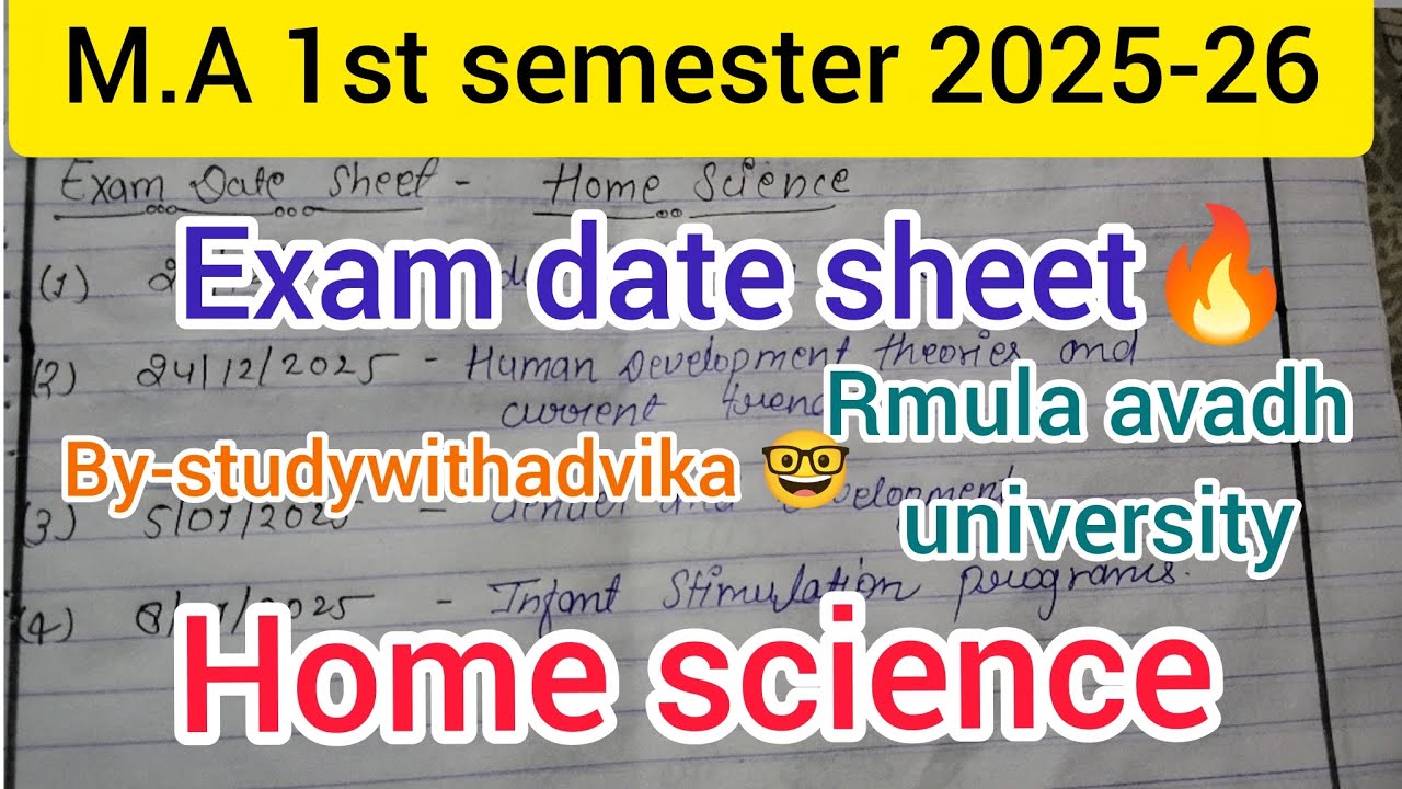 Exam date sheet  M.A 1st semester home science🔬