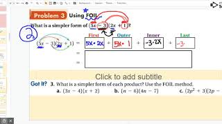 Alg1 Unit 6 L2 Multiplying Binomials 1/3