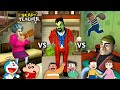 Scary teacher 3d vs scary stranger 3d vs scary robber home clash with doraemon  friends